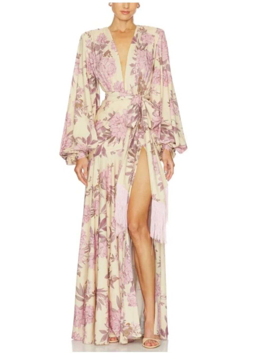 Bronx and Banco Magnolia Maxi Dress Gown Blush Floral Multi Small Vacation - Picture 4 of 10